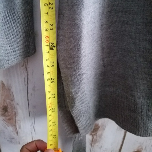 New York and Company Grey Belted V Neck Sweater - Picture 3 of 8